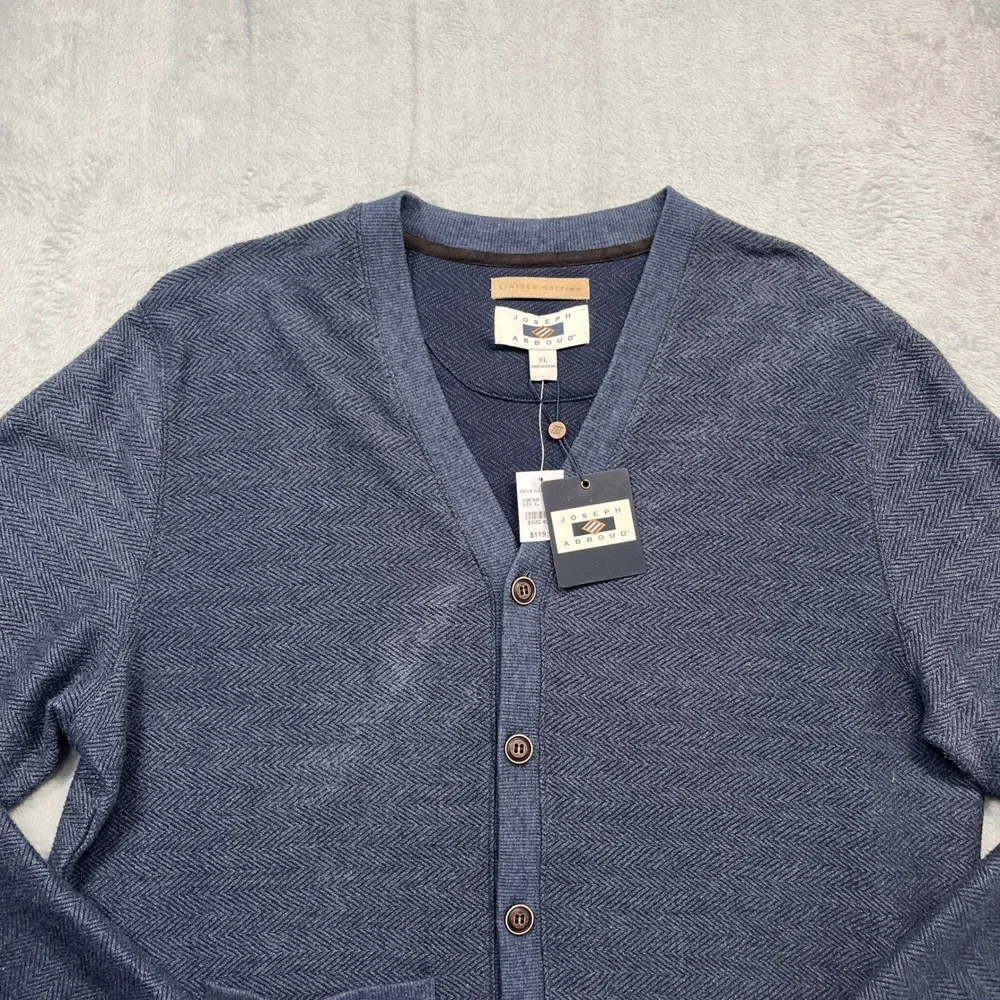 Joseph Abboud Cardigan Sweater Men XL Blue Herringbone Elbow Patch M261826 F17